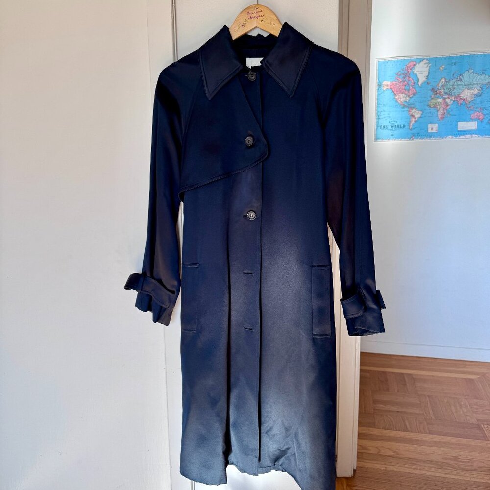 Celine vintage wool silk dark navy trench coat  FR 38 US 2 4